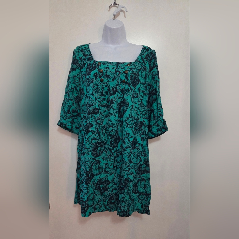 Anthropologie Maeve Green & Black Floral Tunic Dress 6